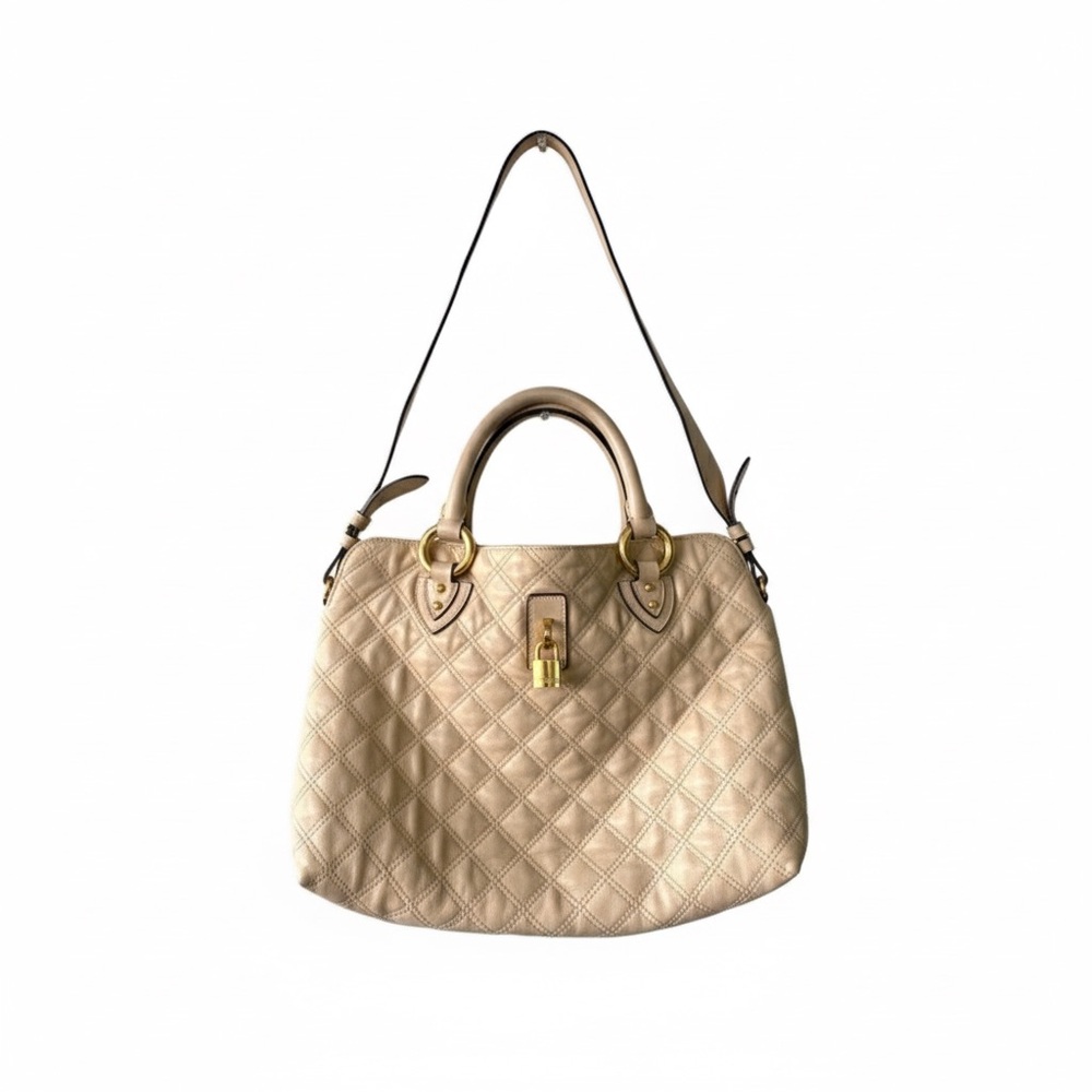 MARC JACOBS Y2K Quilted Rio Satchel Bag Pink Cream Leather 90210 Naomi Clark